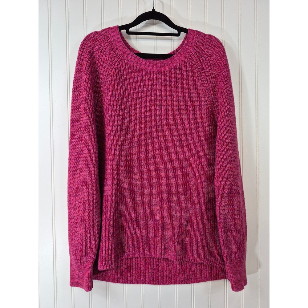 Gap Womens Magenta Pink Marl Shaker Stitch Cotton Thick Pullover Sweater Large